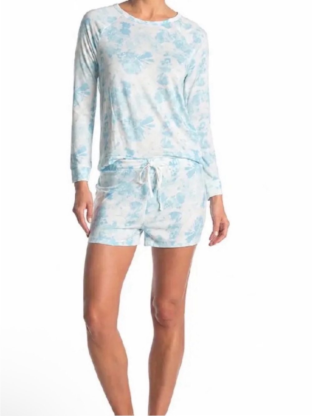 KIKIT XL Women’s Light Blue Tie-Dye Long Sleeve Top & Shorts Sleep/ Lounge Se